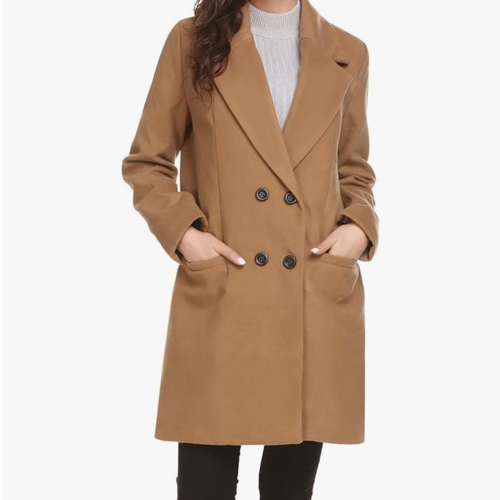 Hotouch Women's Double-Breasted Classic Peacoat Khaki M
